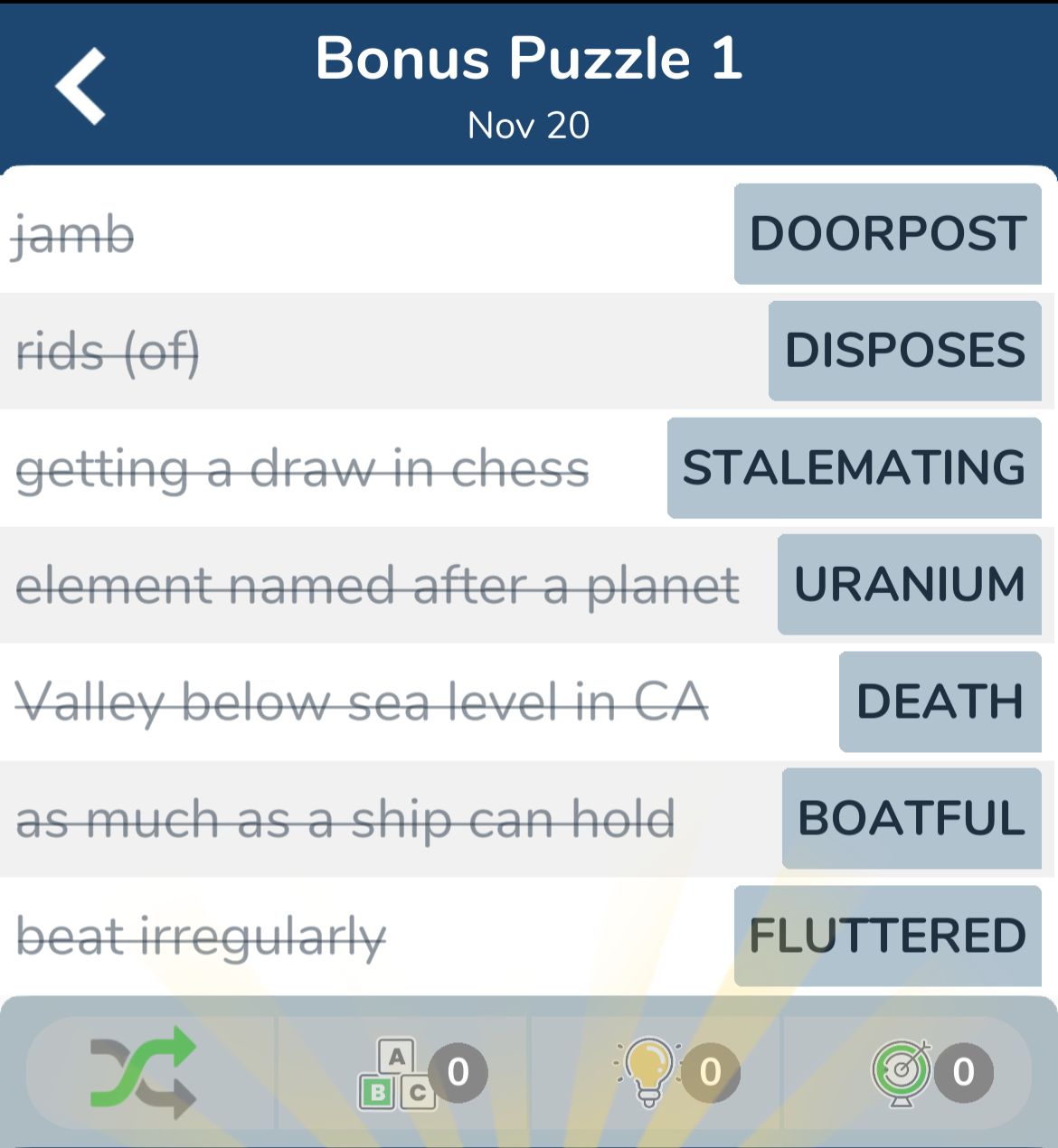 7 Little Words November 20 2024 Bonus 1