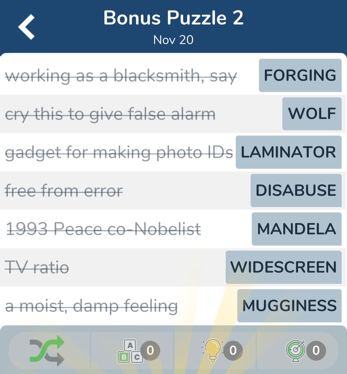 7 Little Words November 20 2024 Bonus 2