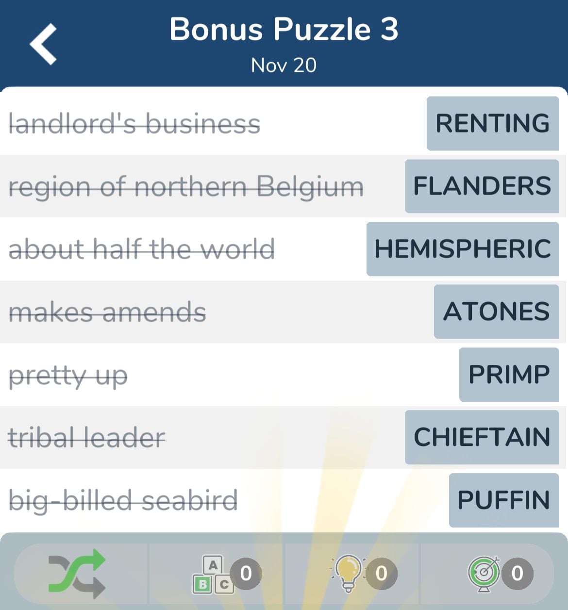 7 Little Words November 20 2024 Bonus 3