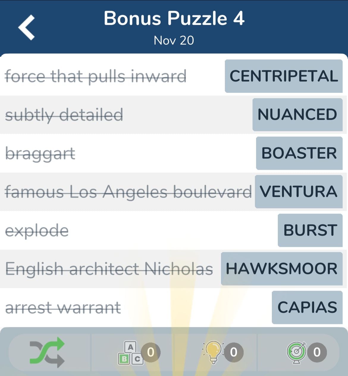 7 Little Words November 20 2024 Bonus 4