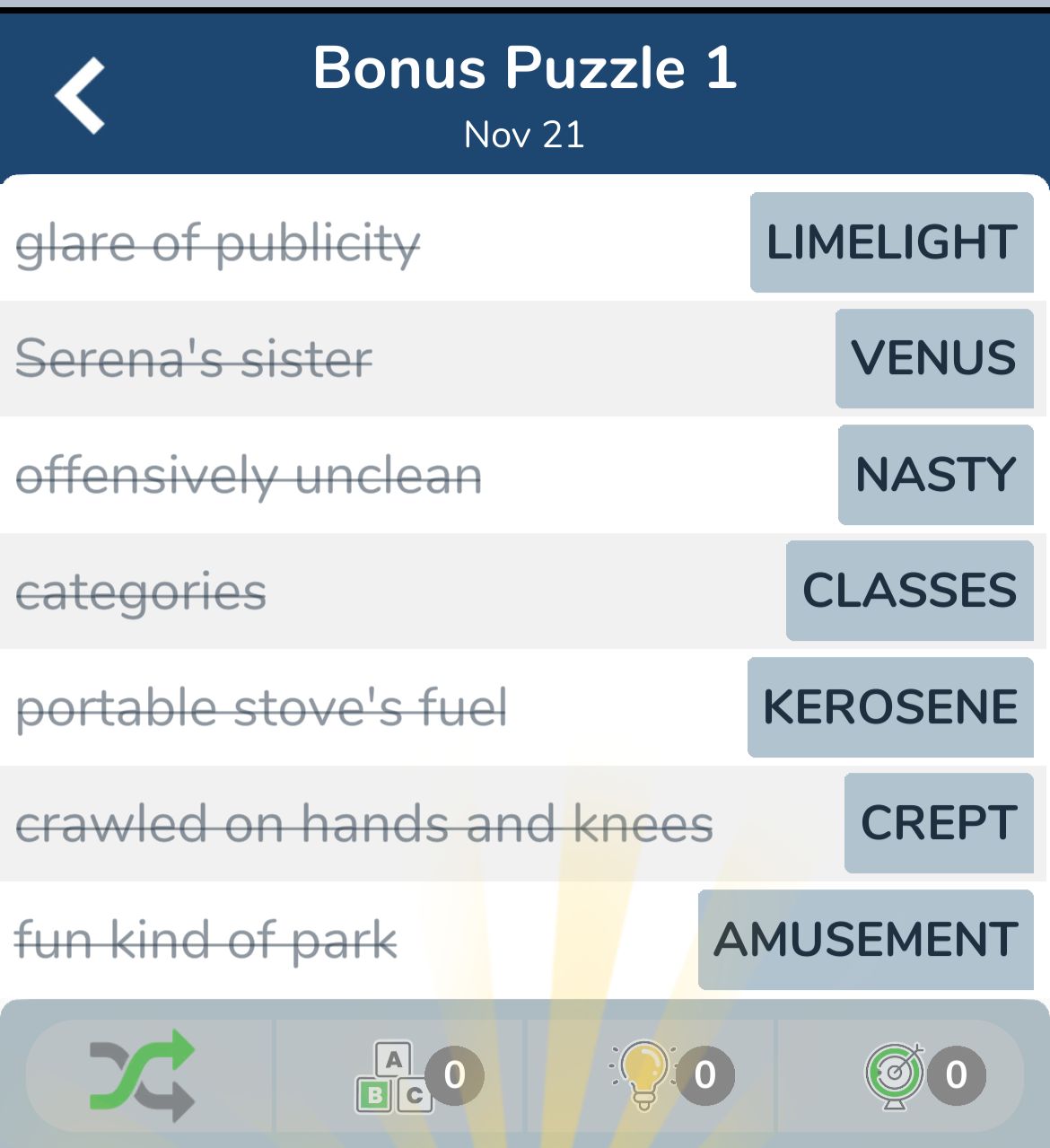 7 Little Words November 21 2024 Bonus 1