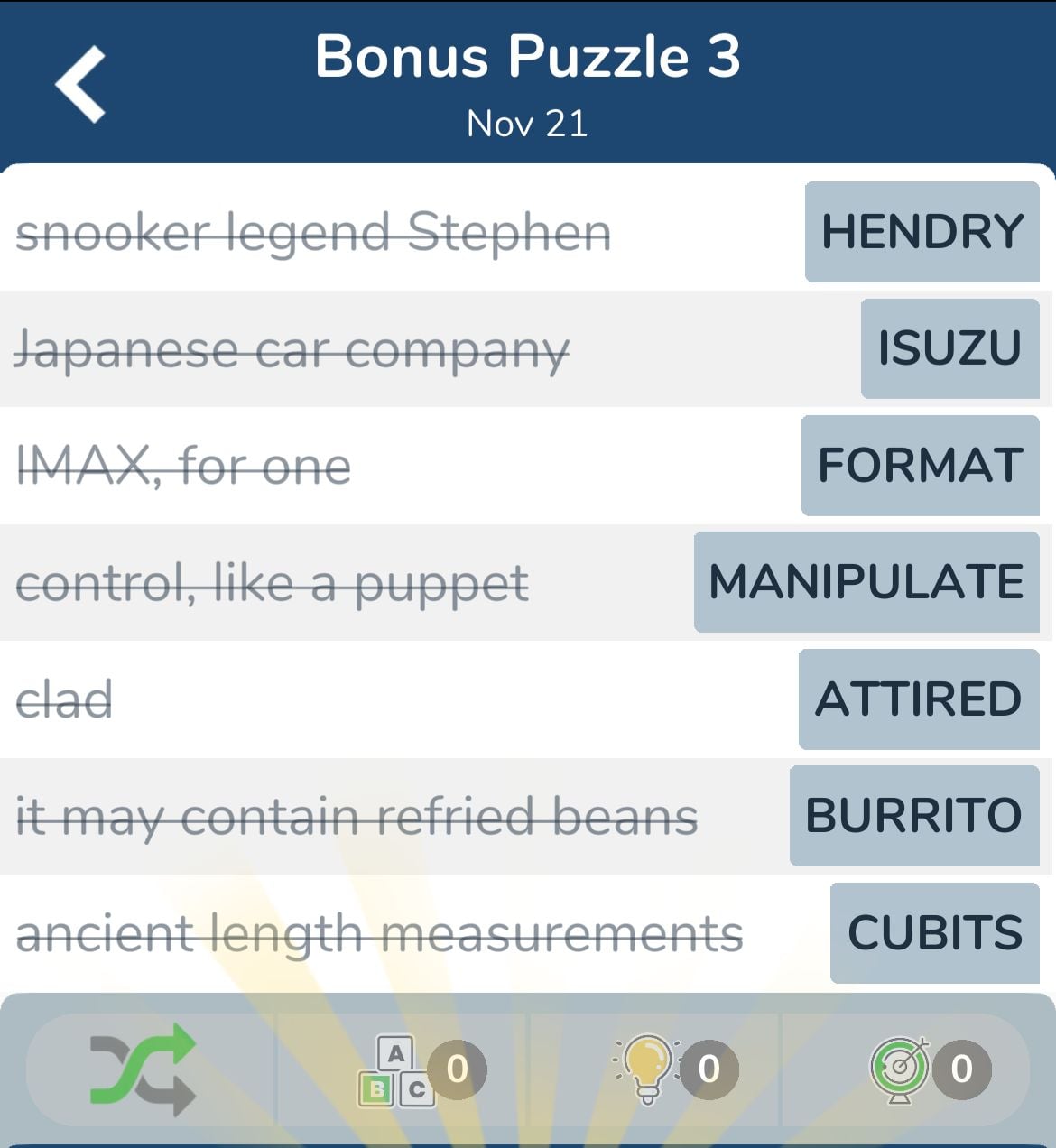 7 Little Words November 21 2024 Bonus 3
