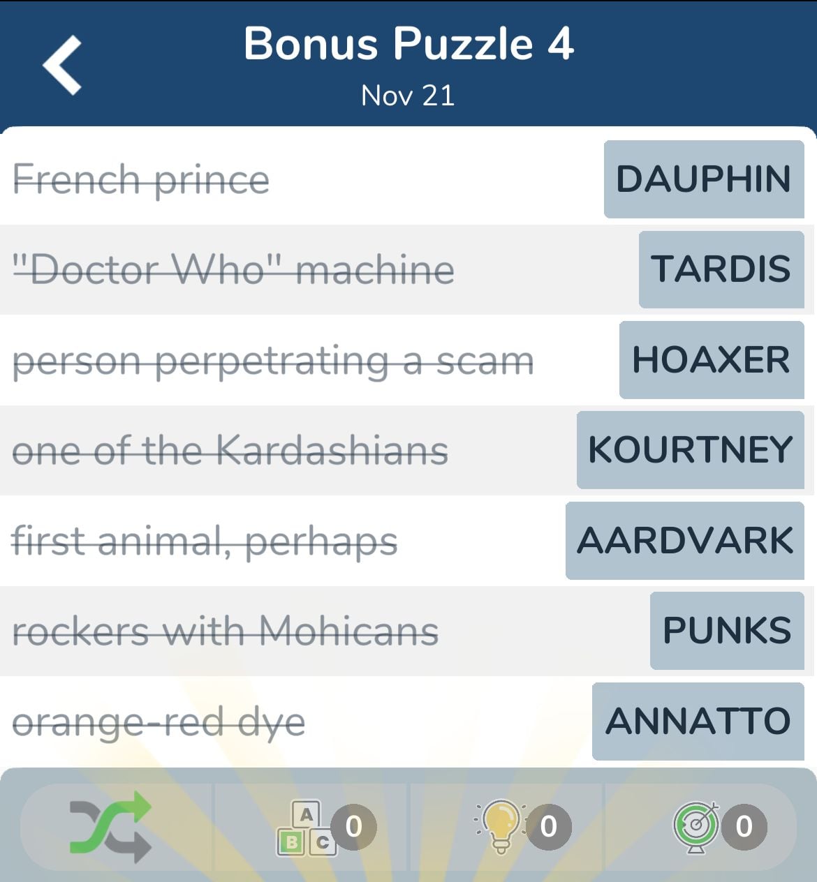 7 Little Words November 21 2024 Bonus 4