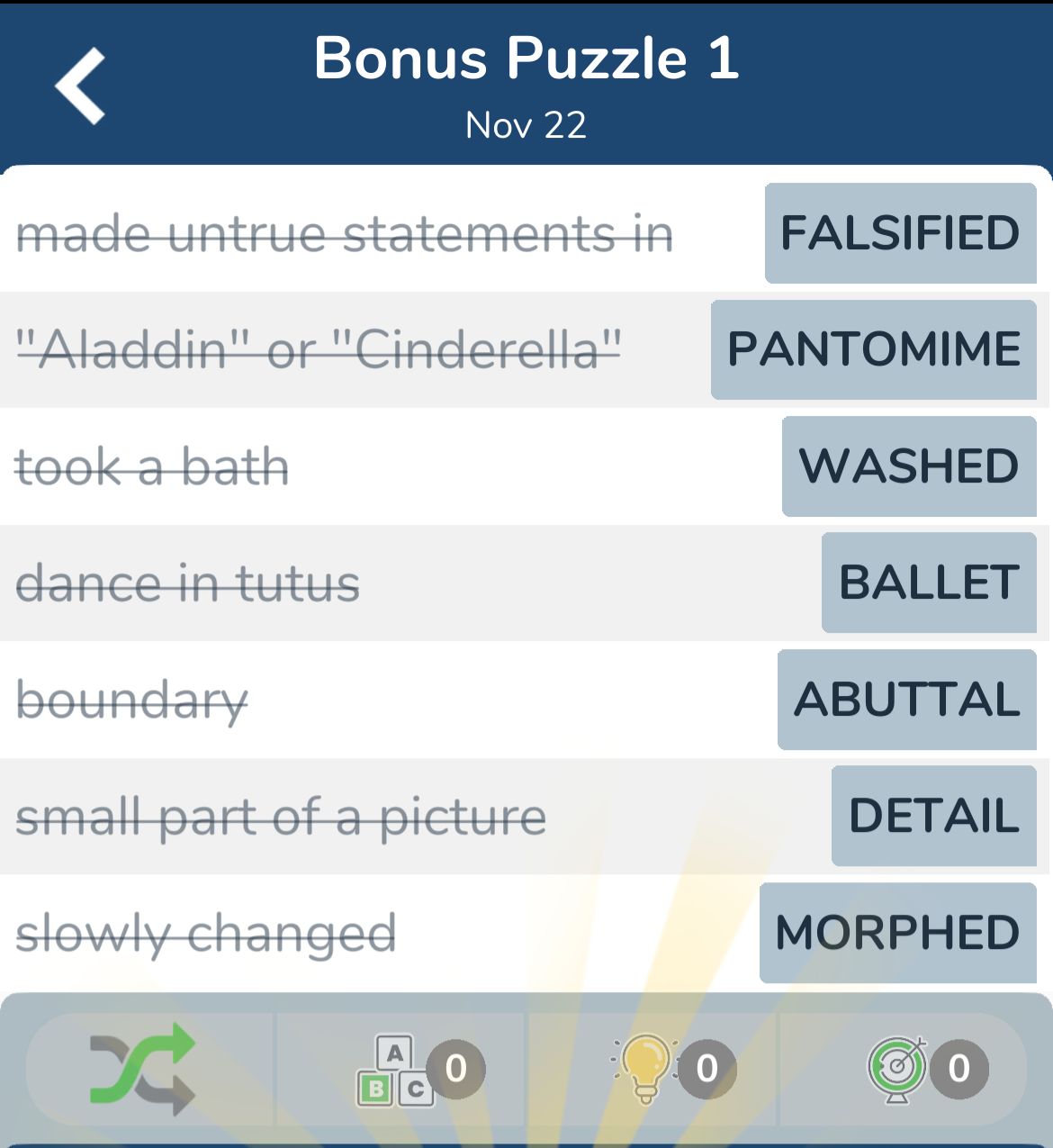 7 Little Words November 22 2024 Bonus 1