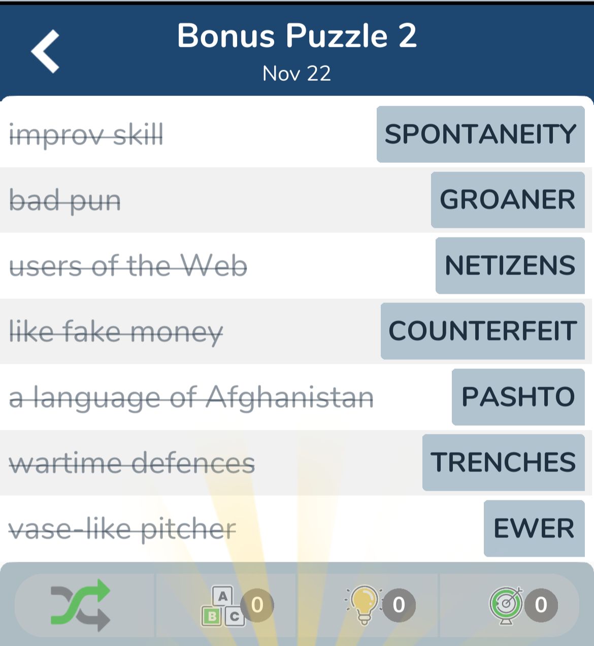 7 Little Words November 22 2024 Bonus 2