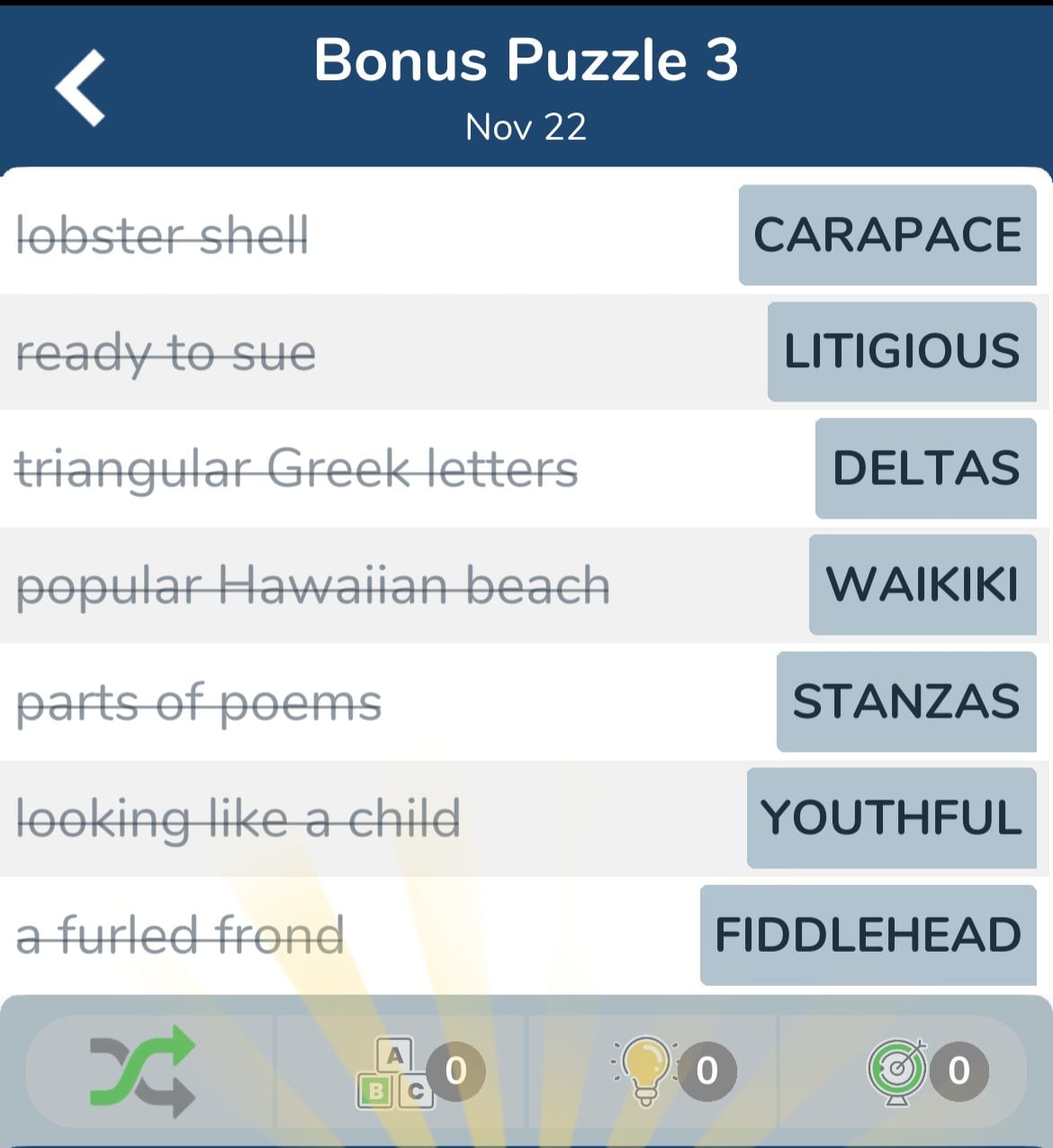 7 Little Words November 22 2024 Bonus 3