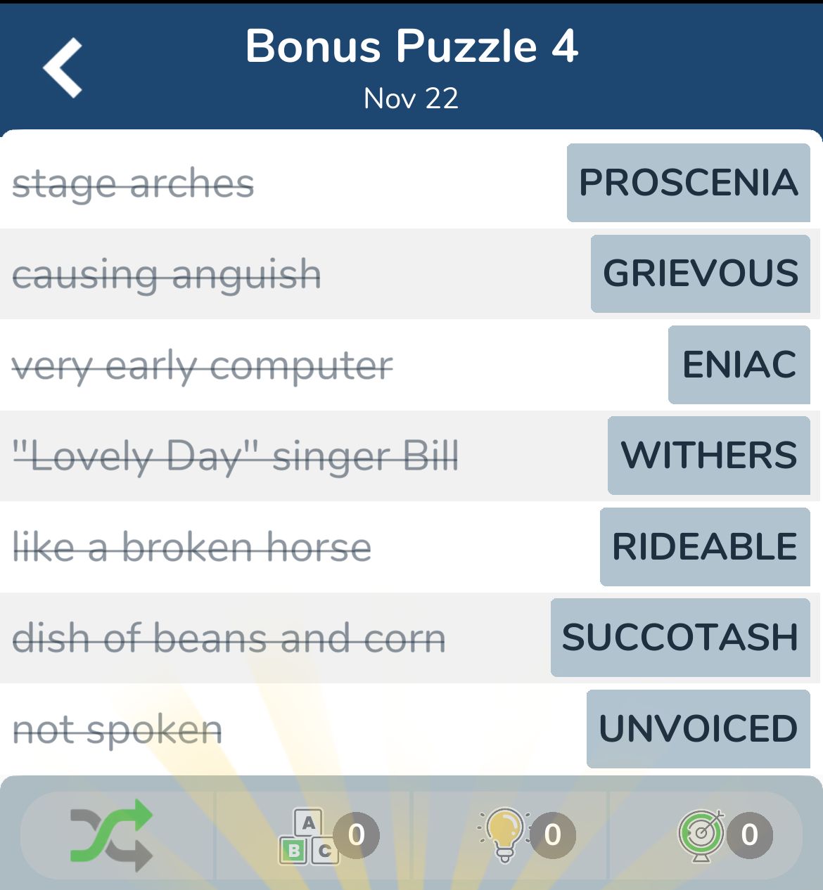 7 Little Words November 22 2024 Bonus 4