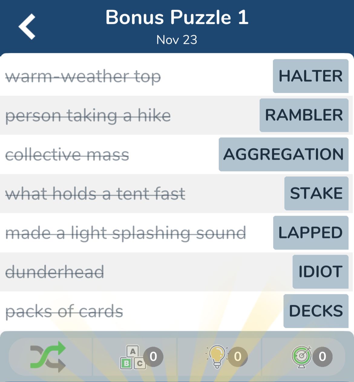 7 Little Words November 23 2024 Bonus 1