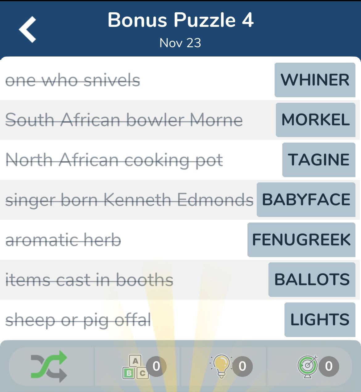 7 Little Words November 23 2024 Bonus 4