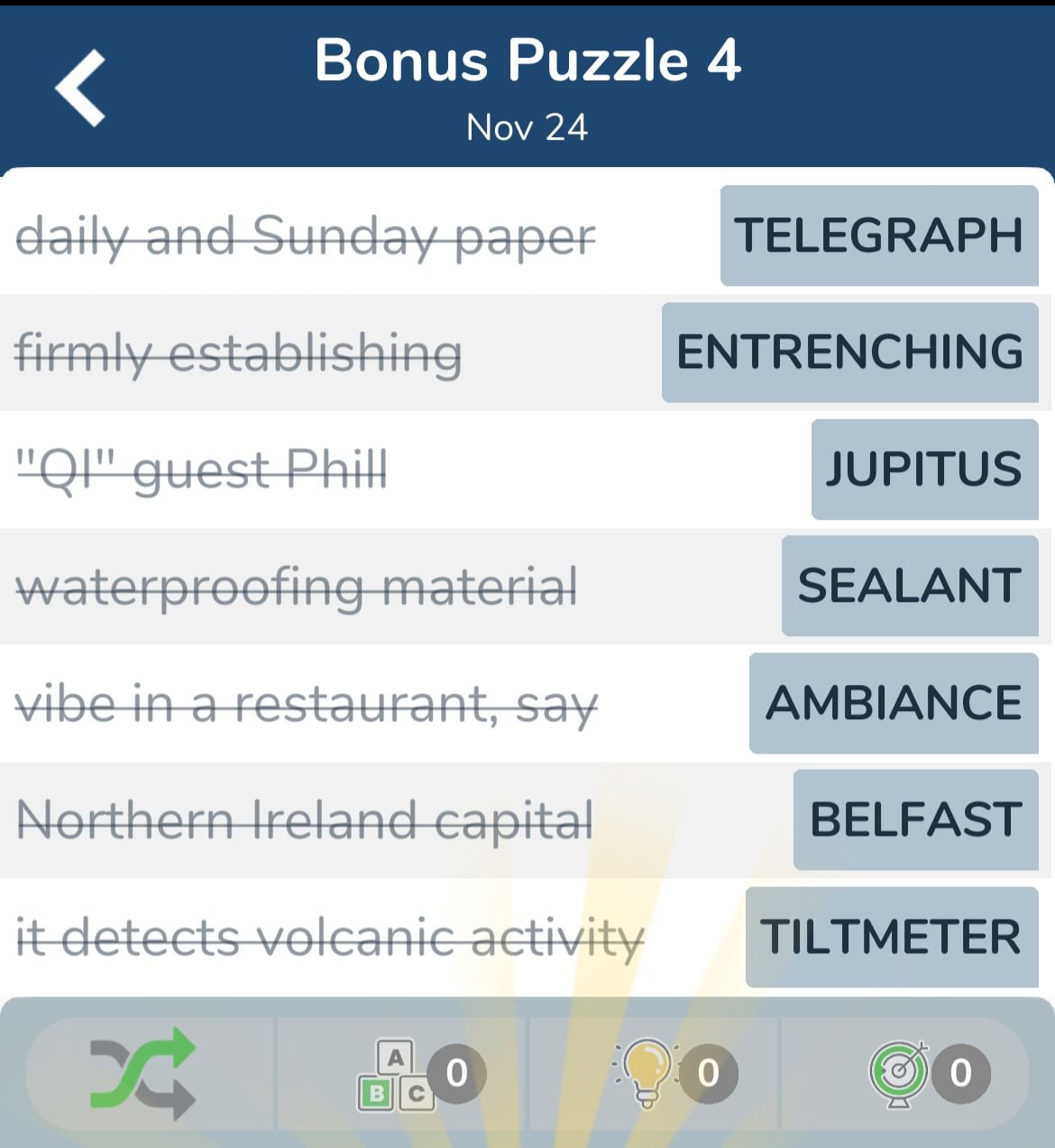 7 Little Words November 24 2024 Bonus 4 7 Little Words November 24 2024 Bonus 4