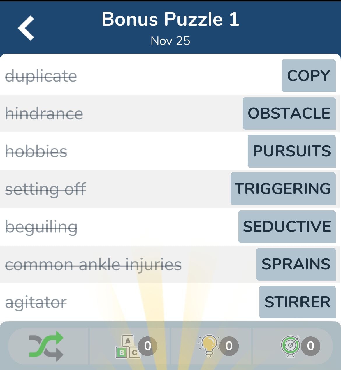 7 Little Words November 25 2024 Bonus 1