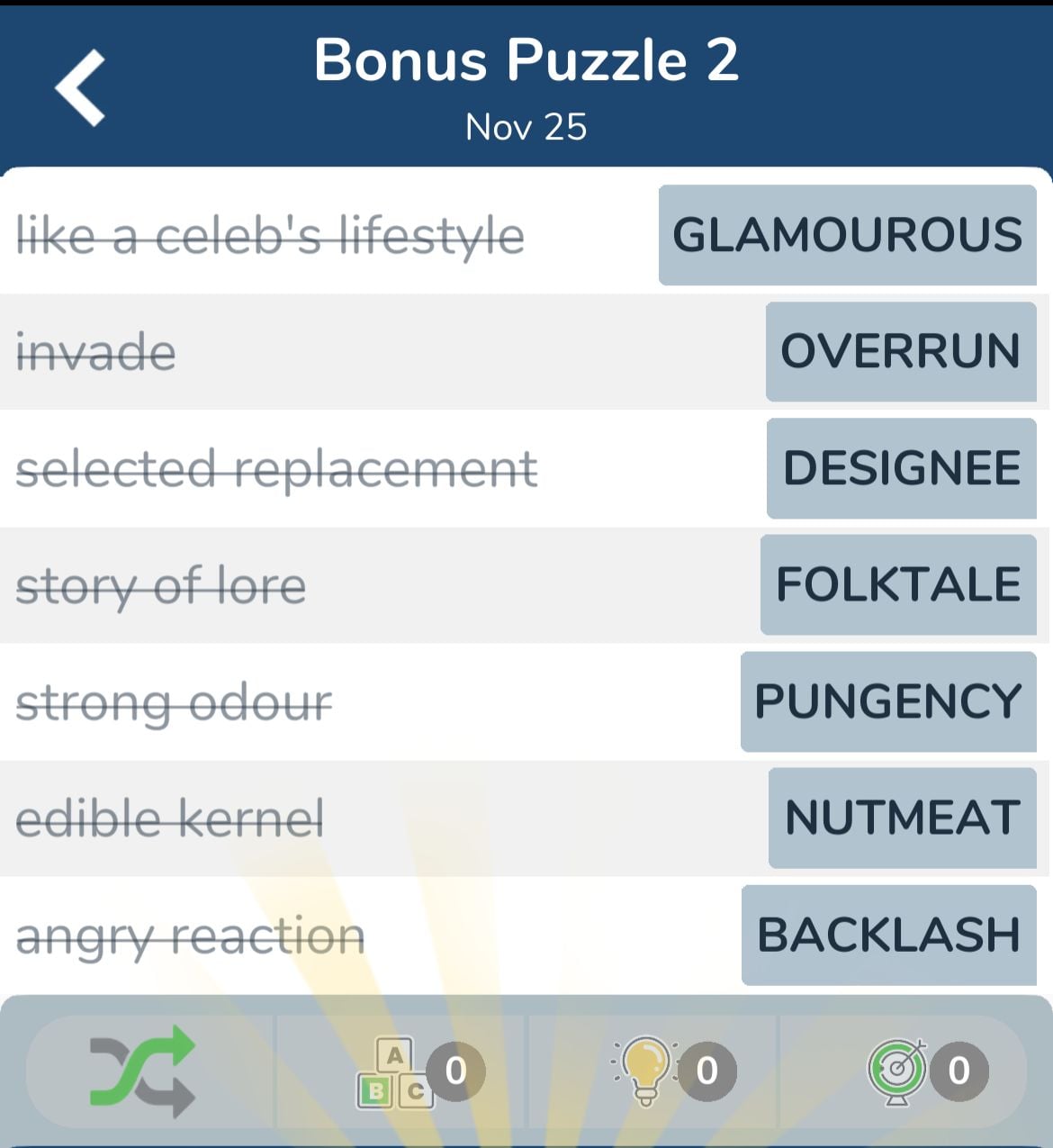 7 Little Words November 25 2024 Bonus 2
