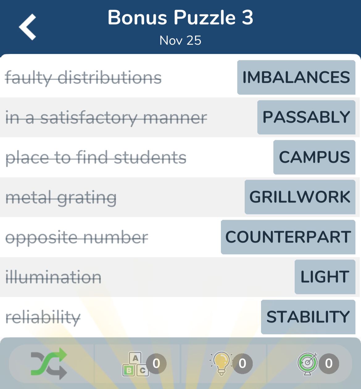 7 Little Words November 25 2024 Bonus 3