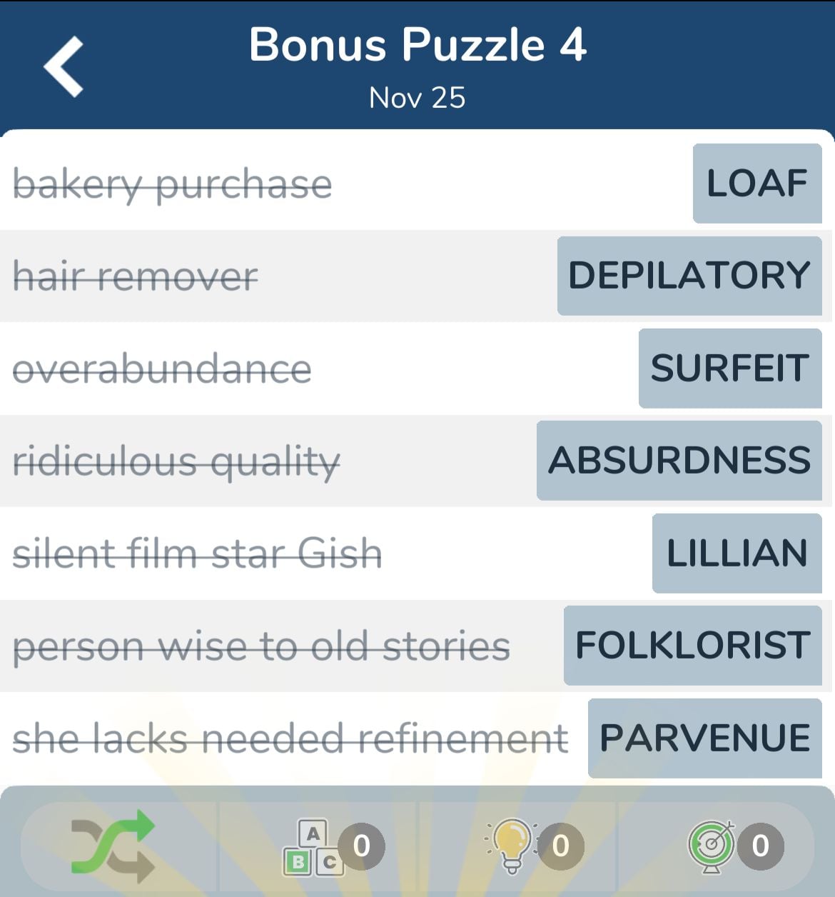 7 Little Words November 25 2024 Bonus 4