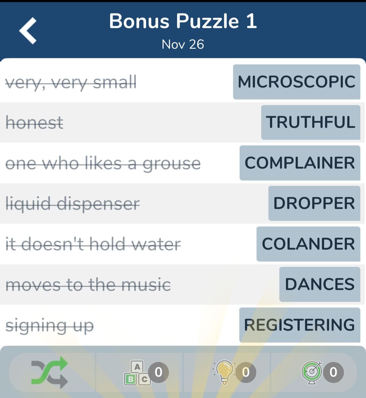 7 Little Words November 26 2024 Bonus 1