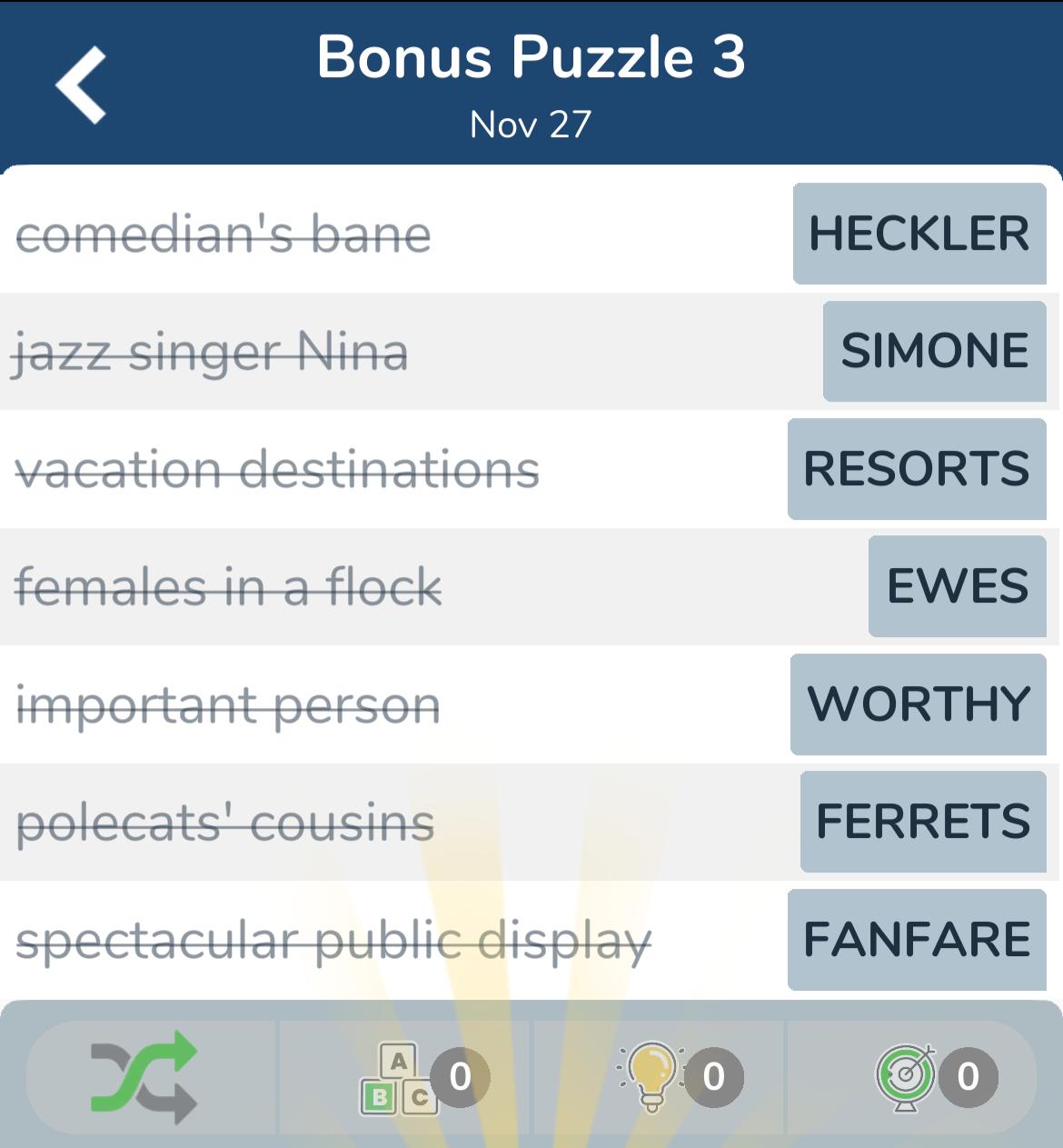 7 Little Words November 27 2024 Bonus 3