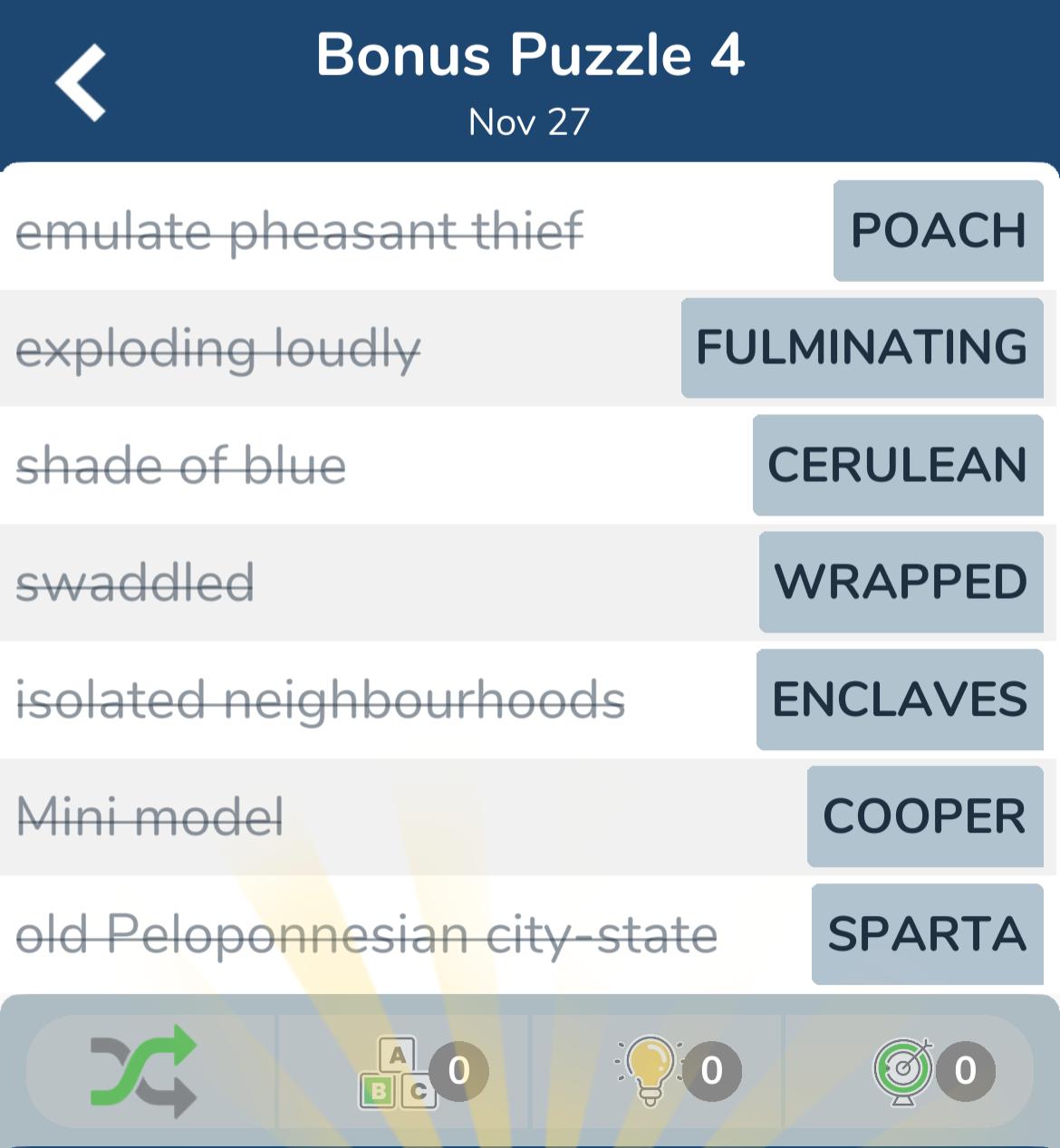 7 Little Words November 27 2024 Bonus 4
