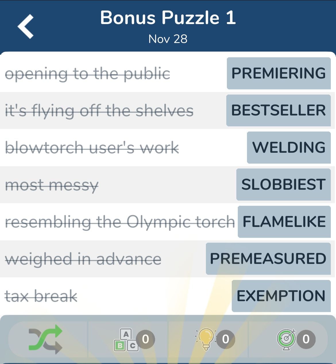 7 Little Words November 28 2024 Bonus 1
