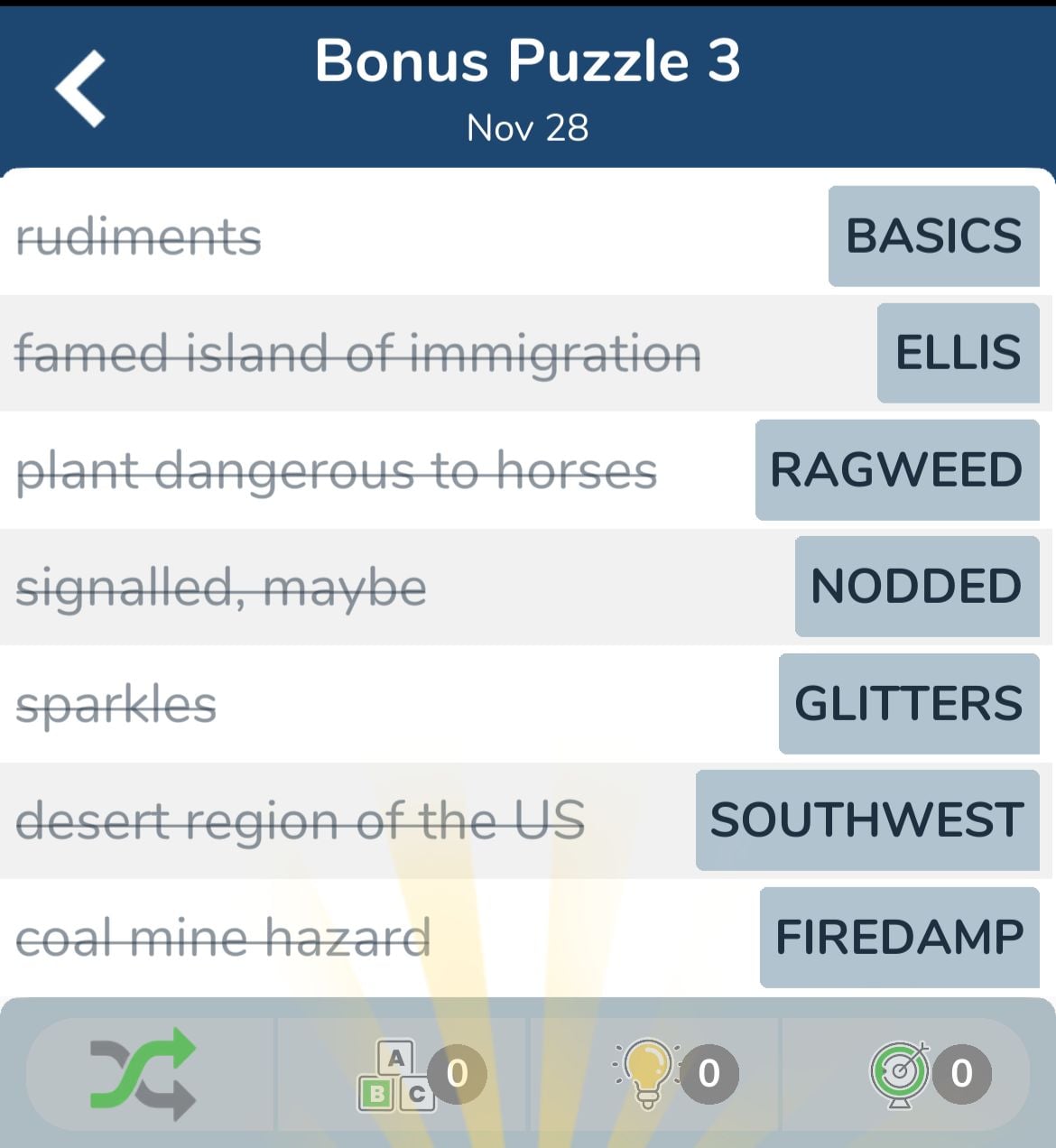 7 Little Words November 28 2024 Bonus 3