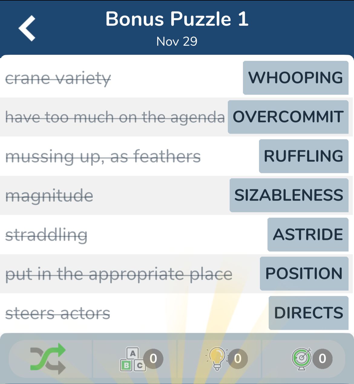 7 Little Words November 29 2024 Bonus 1