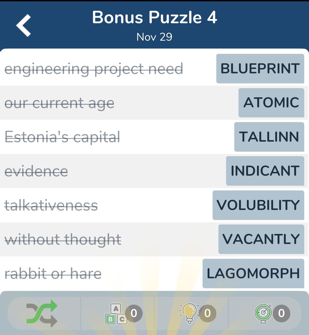 7 Little Words November 29 2024 Bonus 4
