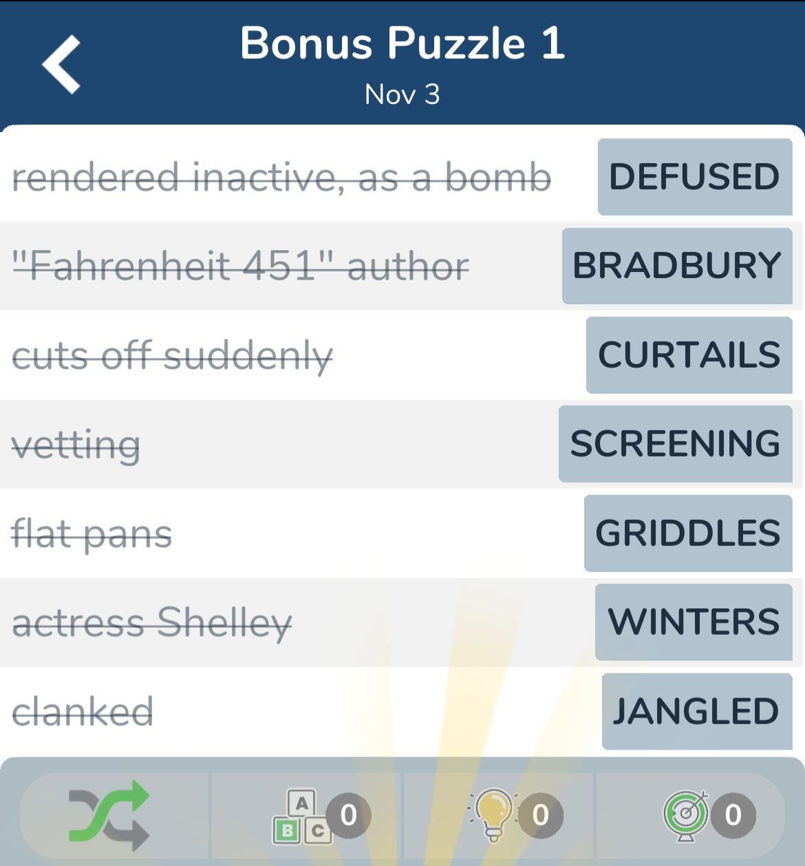 7 Little Words November 3 2024 Bonus 1