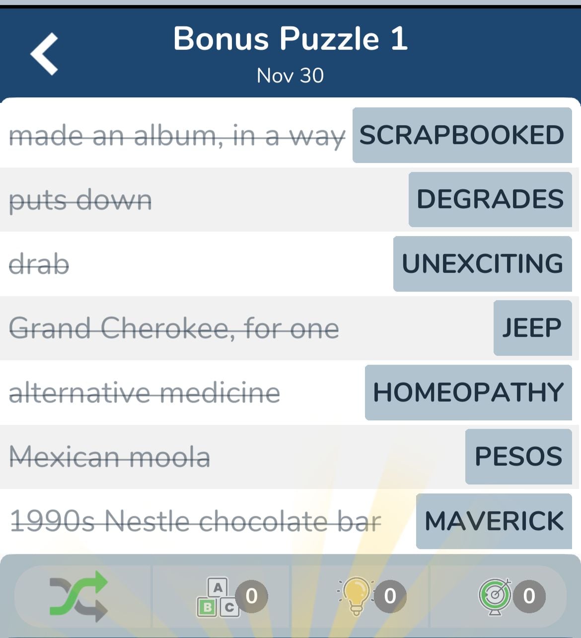 7 Little Words November 30 2024 Bonus 1