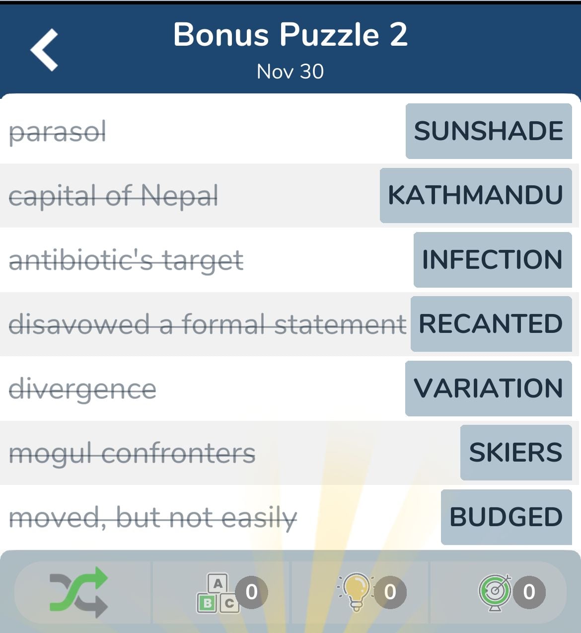 7 Little Words November 30 2024 Bonus 2