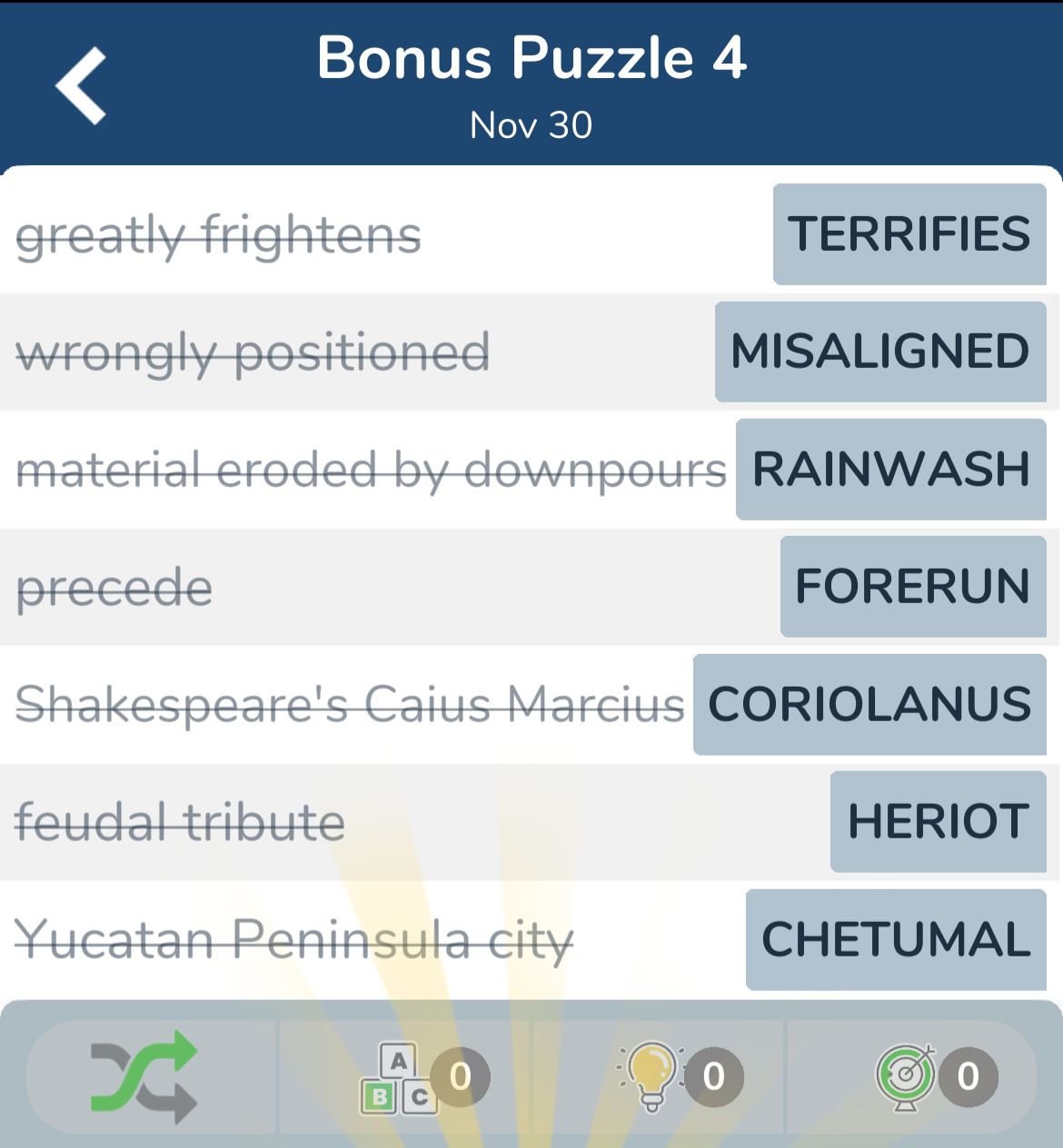 7 Little Words November 30 2024 Bonus 4