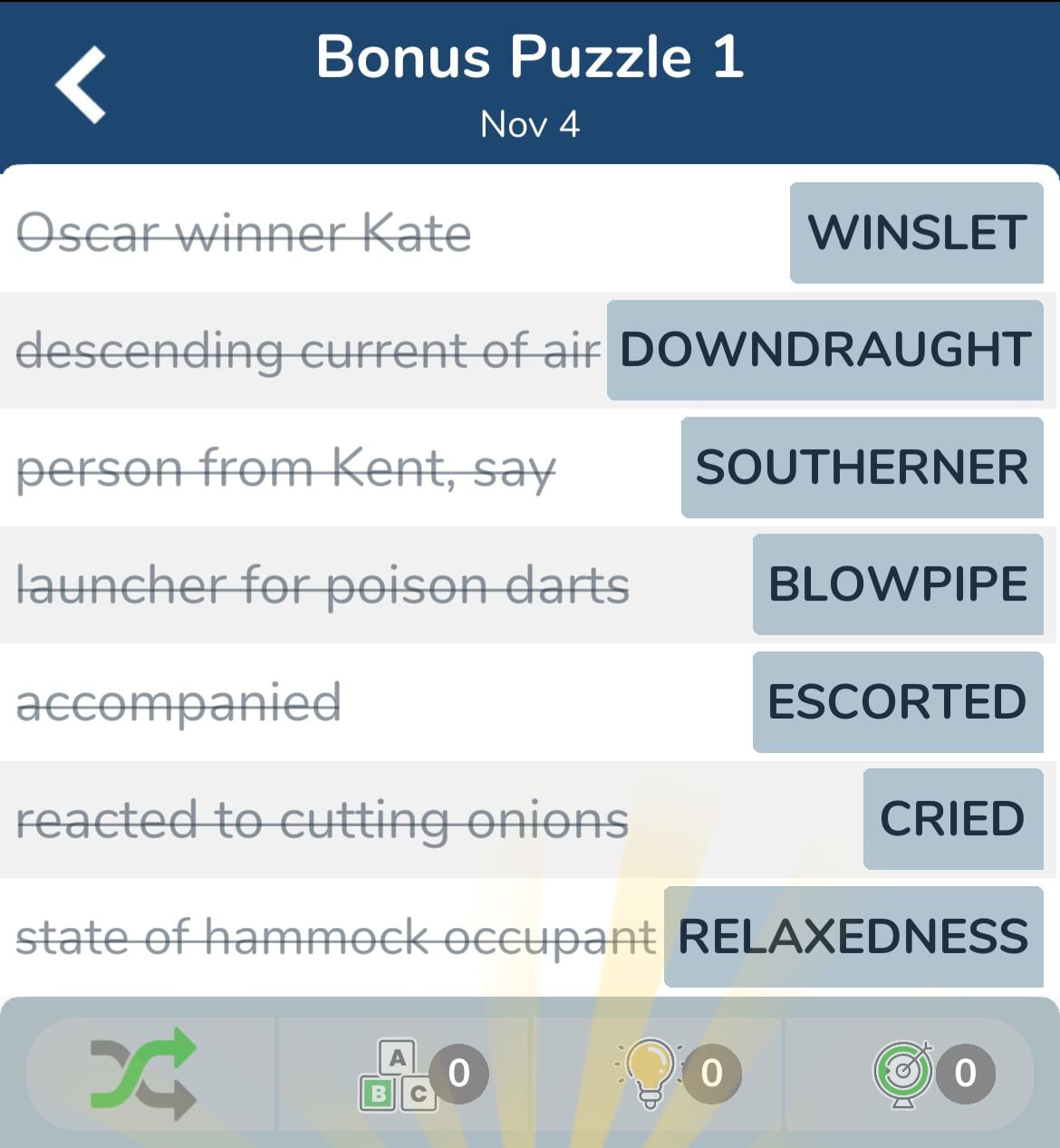 7 Little Words November 4 2024 Bonus 1