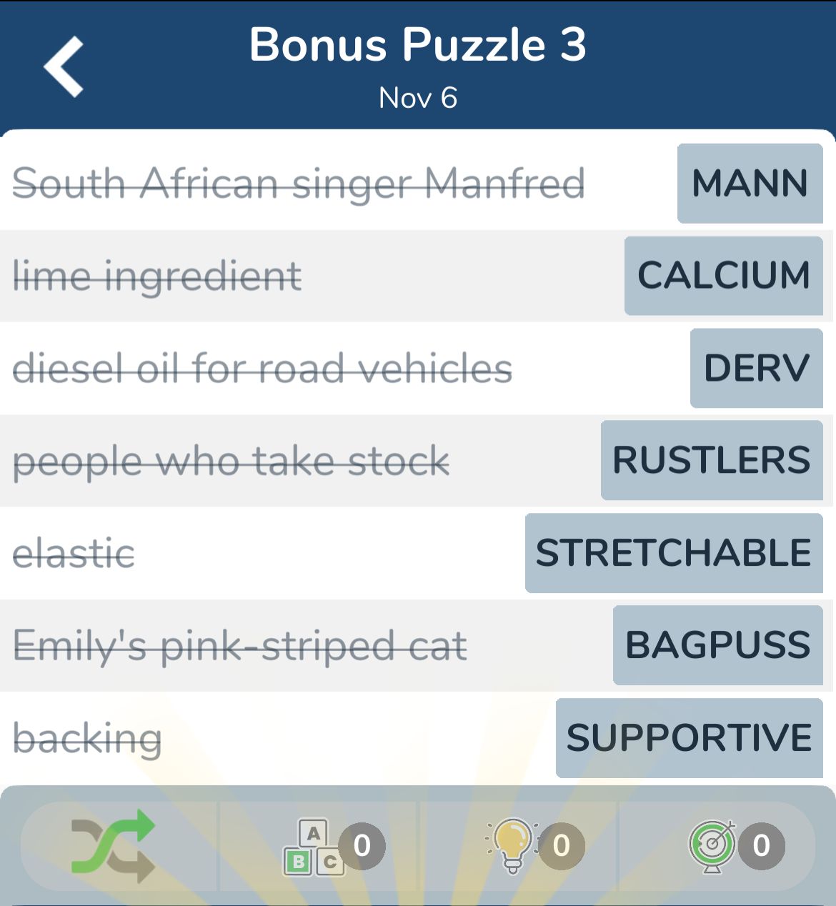 7 Little Words November 6 2024 Bonus 3