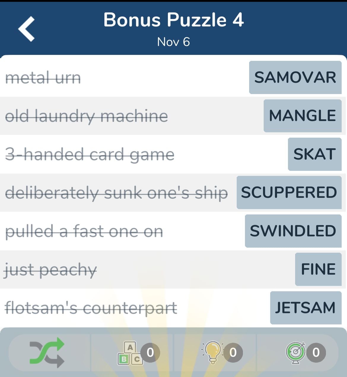 7 Little Words November 6 2024 Bonus 4