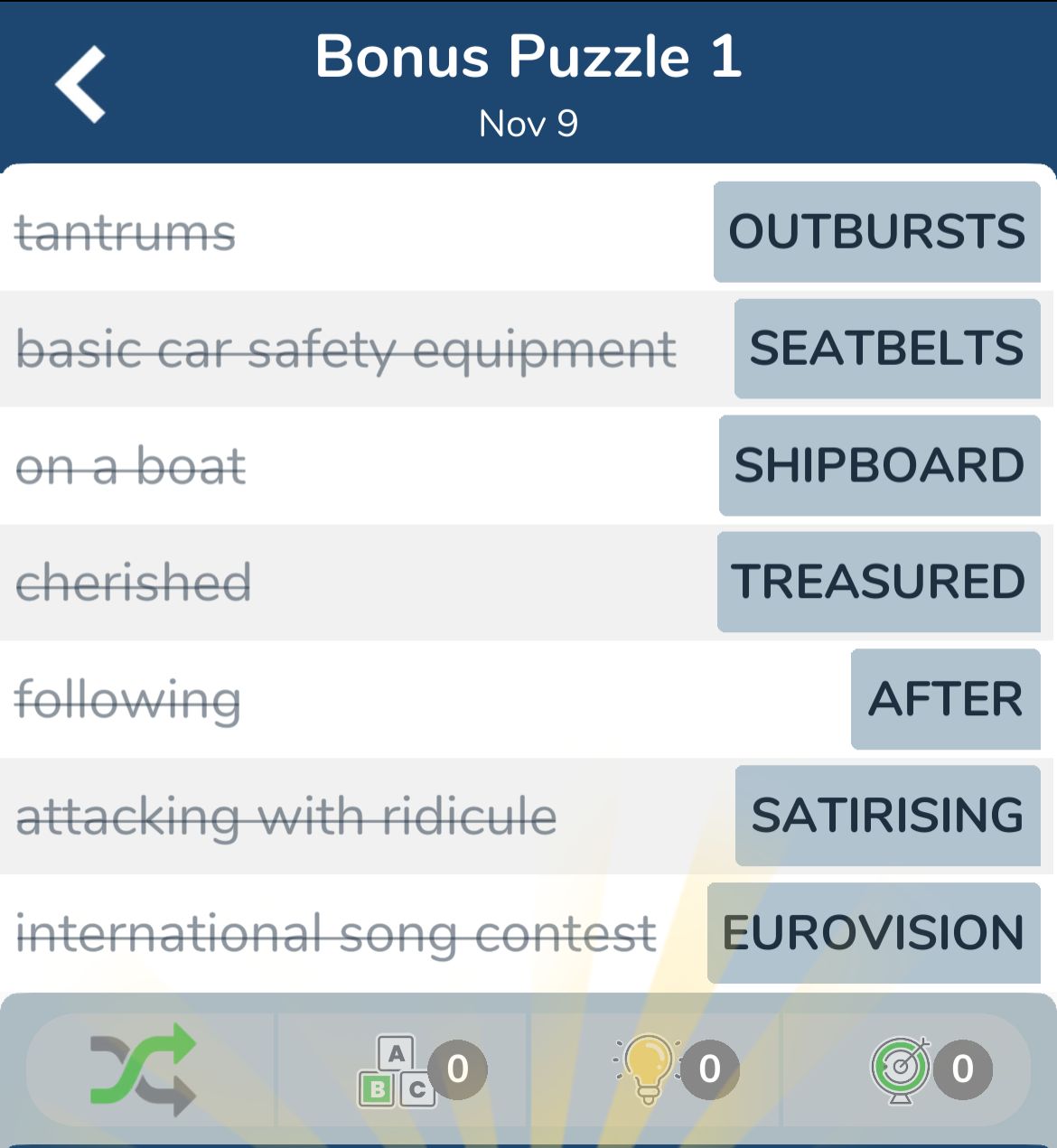 7 Little Words November 9 2024 Bonus 1