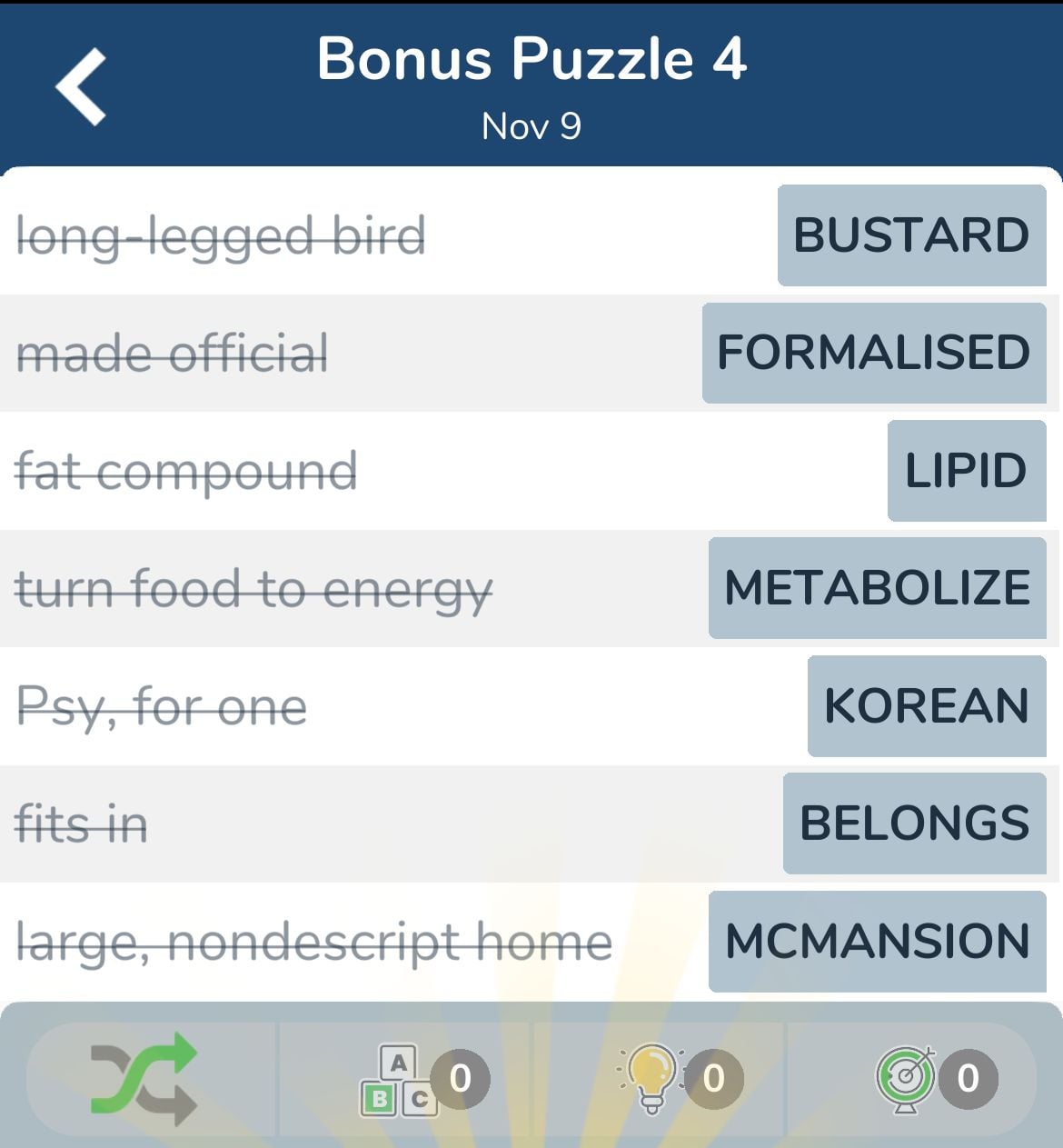 7 Little Words November 9 2024 Bonus 4