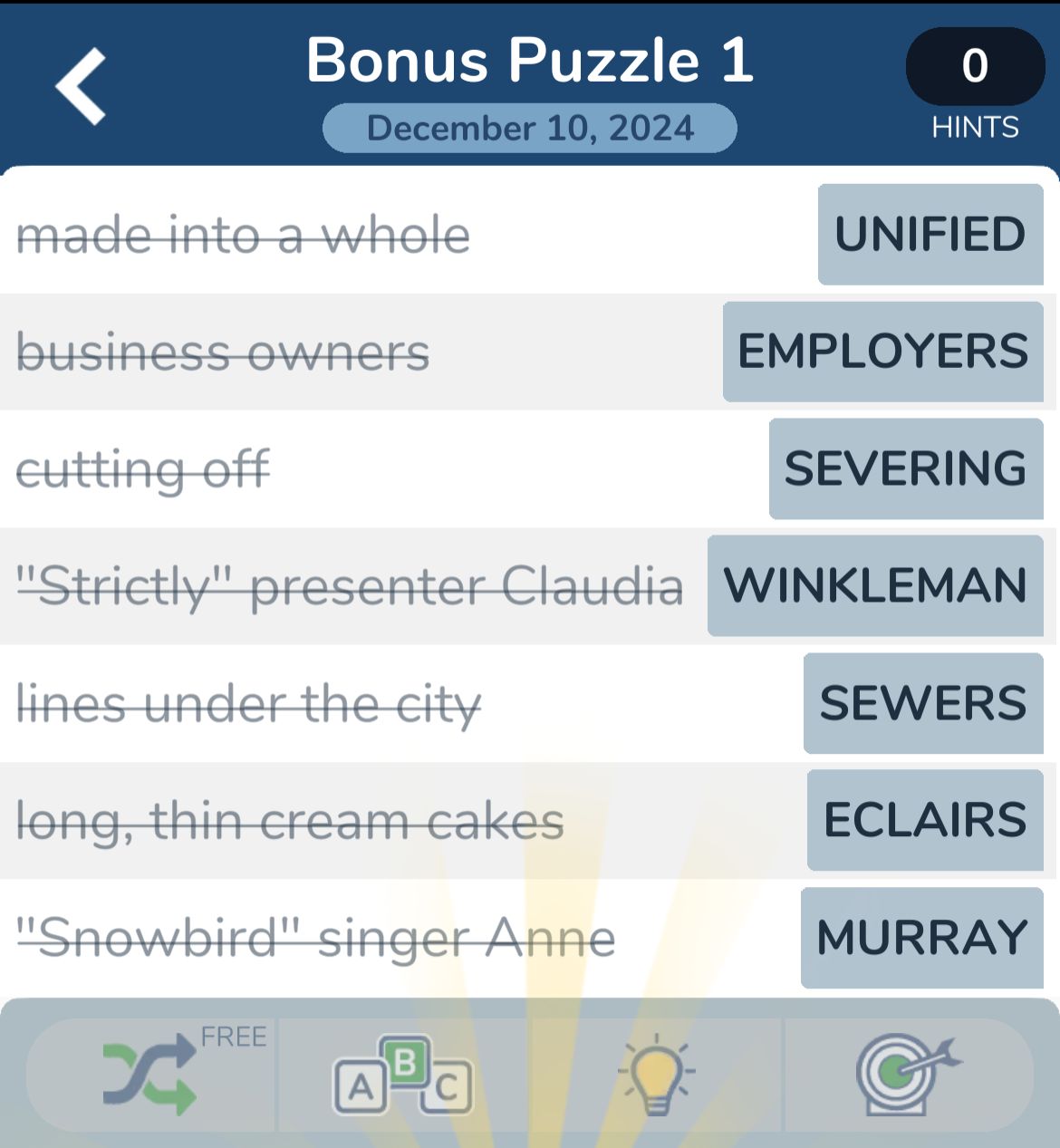 7 Little Words December 10 2024 Bonus 1