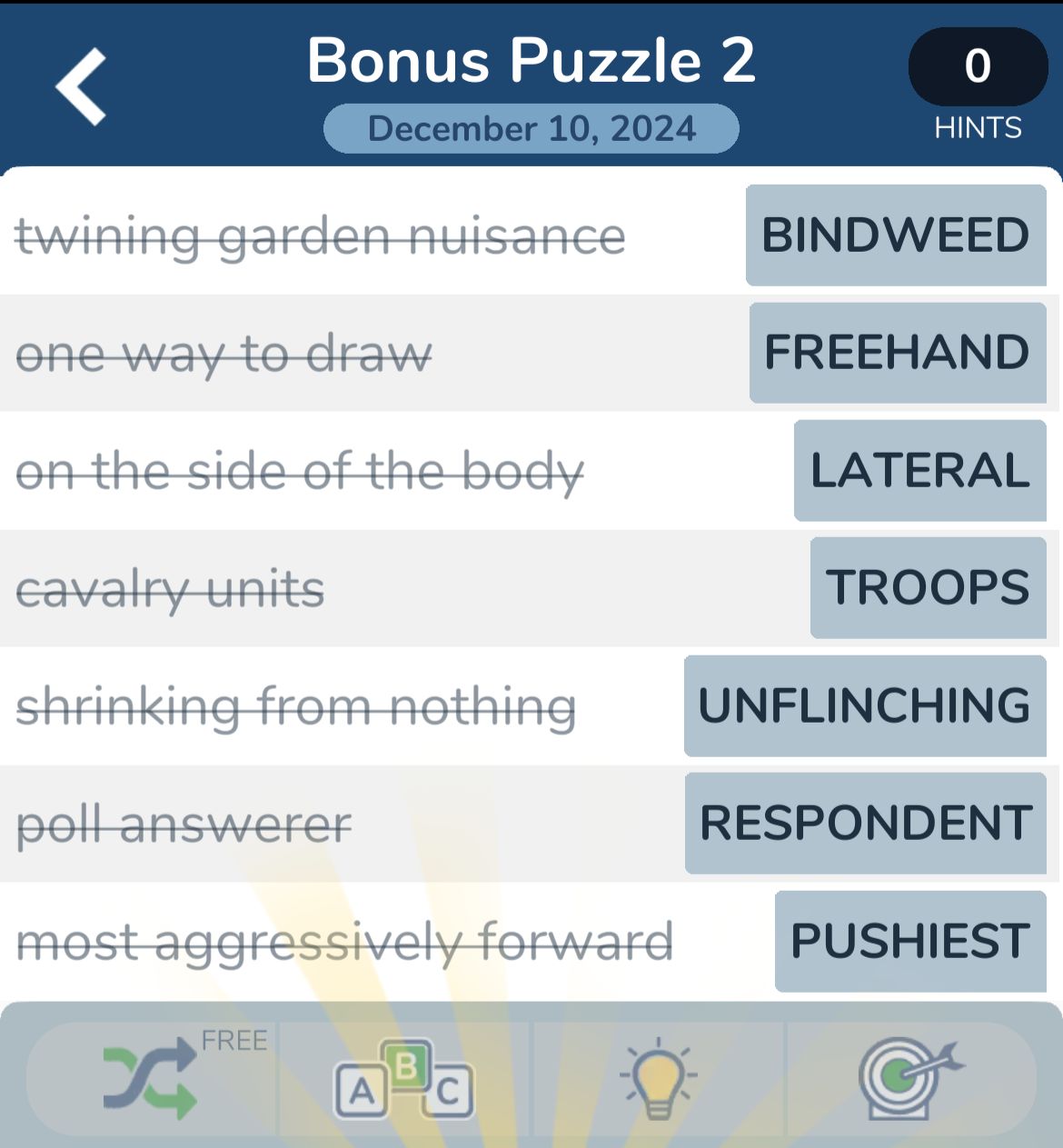 7 Little Words December 10 2024 Bonus 2
