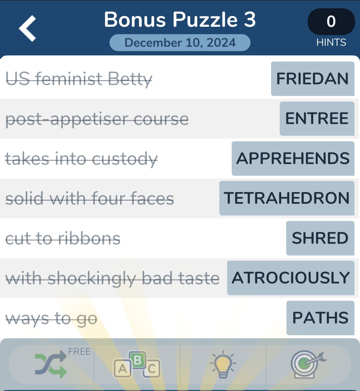 7 Little Words December 10 2024 Bonus 3