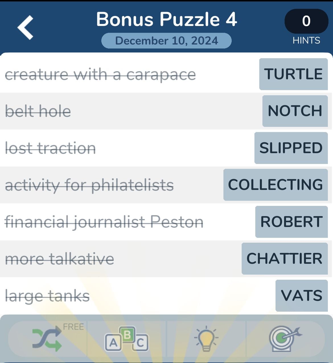 7 Little Words December 10 2024 Bonus 4