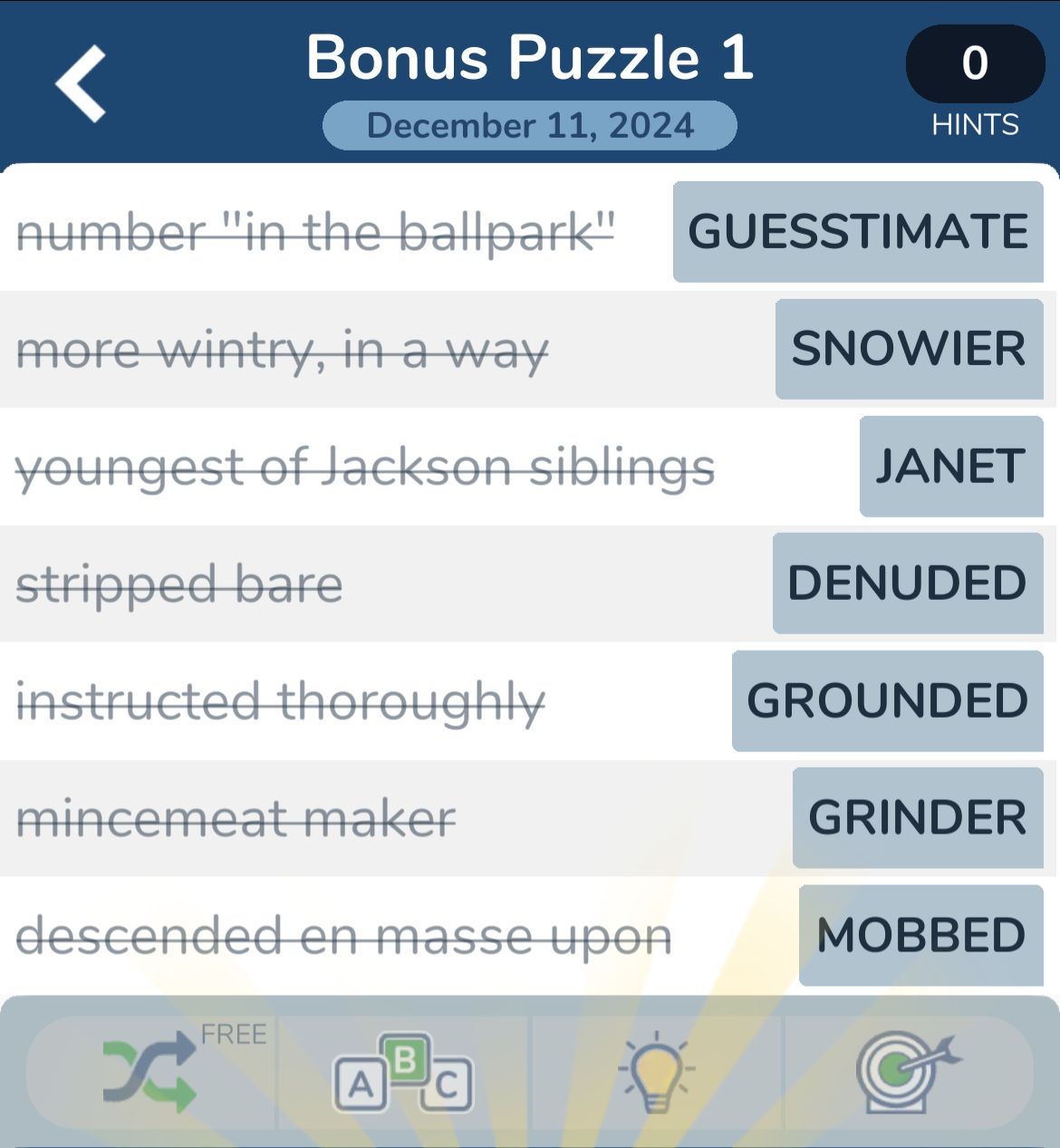7 Little Words December 11 2024 Bonus 1