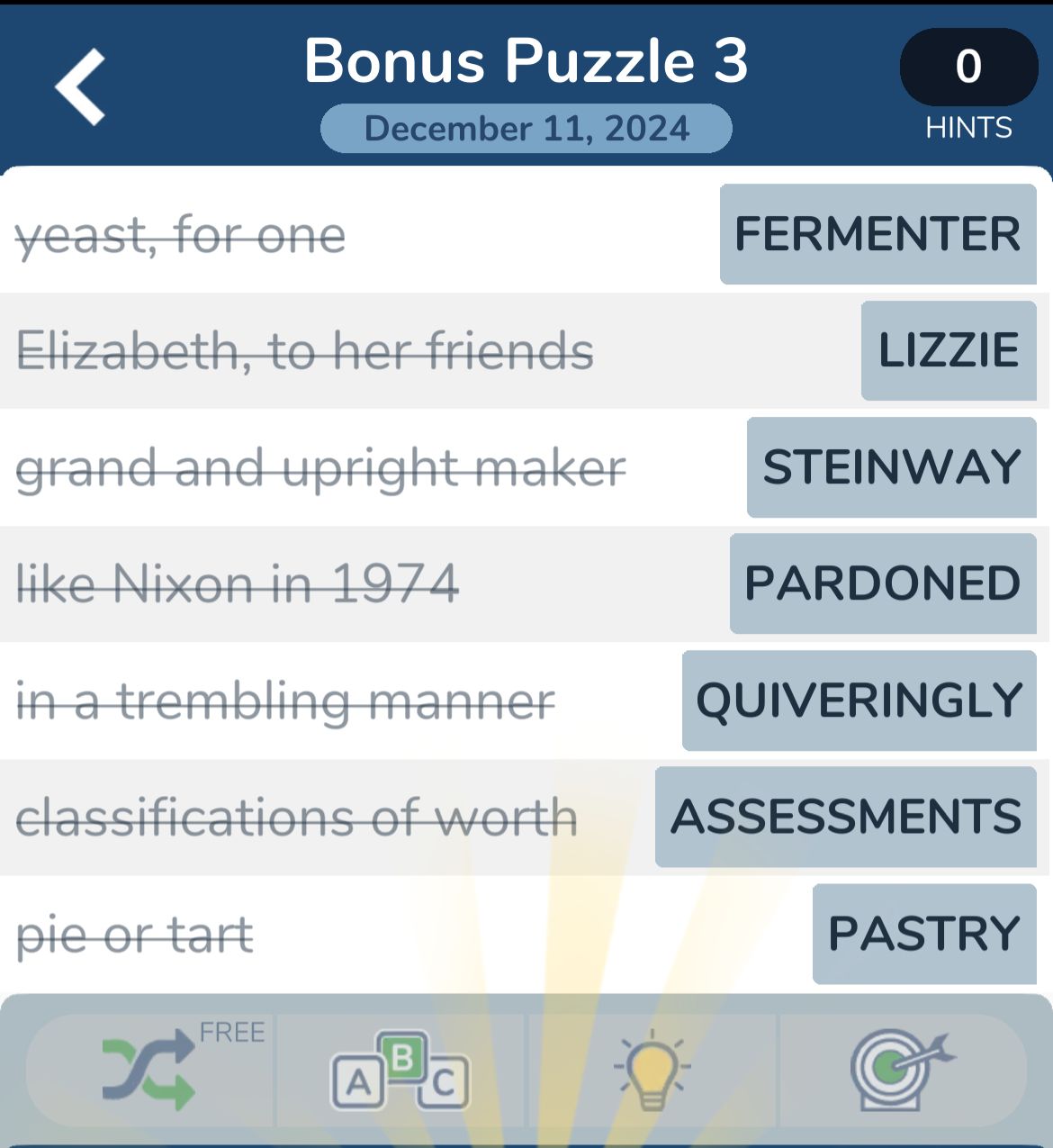 7 Little Words December 11 2024 Bonus 3