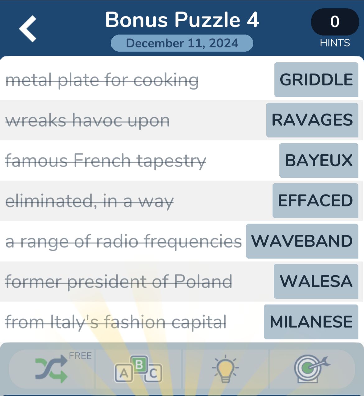 7 Little Words December 11 2024 Bonus 4