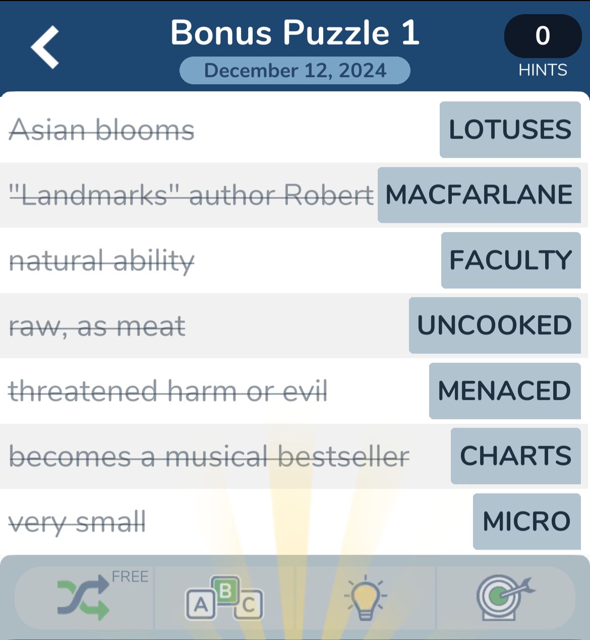 7 Little Words December 12 2024 Bonus 1