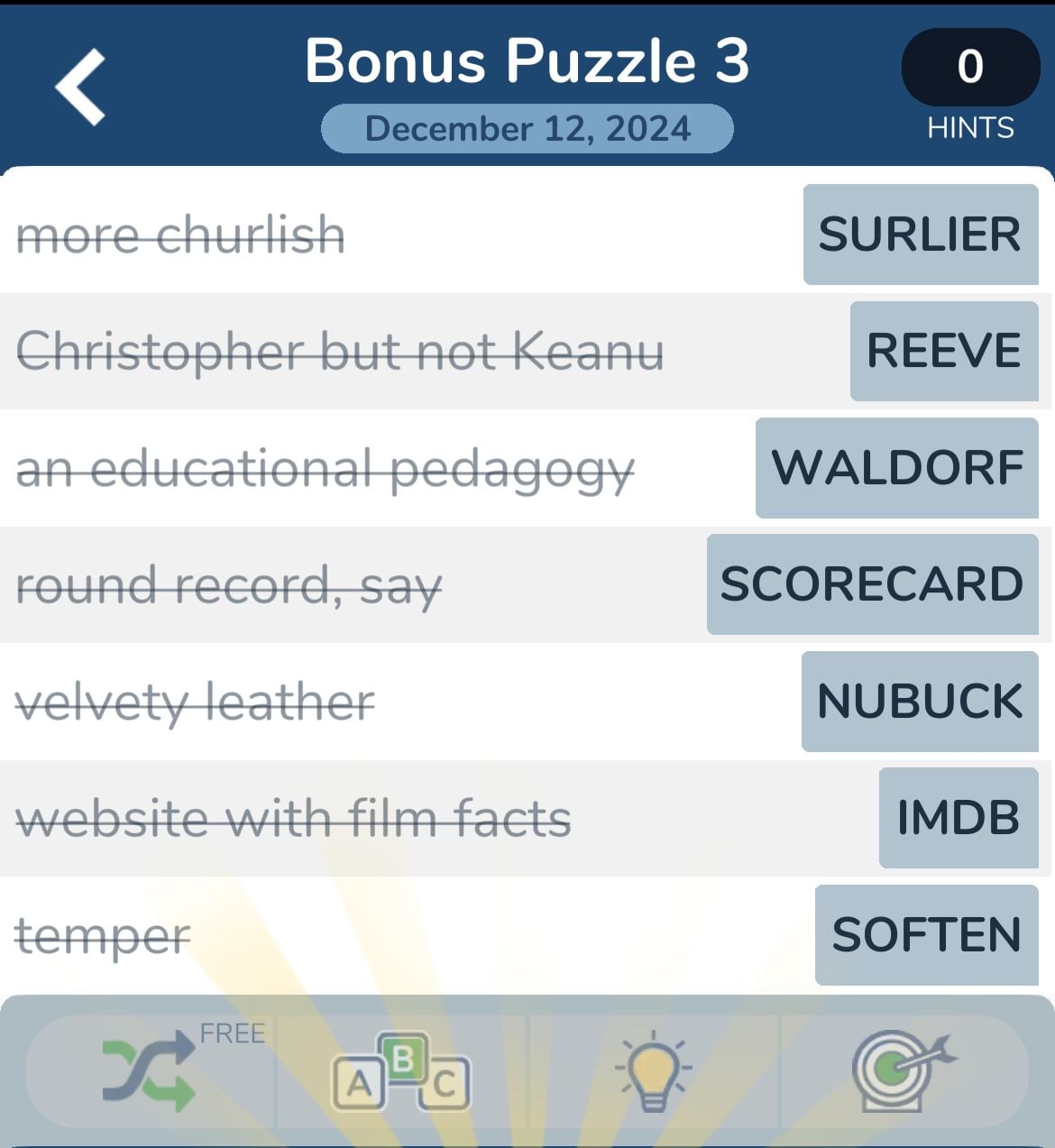 7 Little Words December 12 2024 Bonus 3