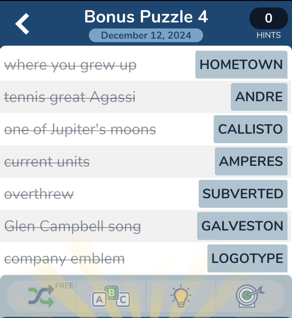 7 Little Words December 12 2024 Bonus 4