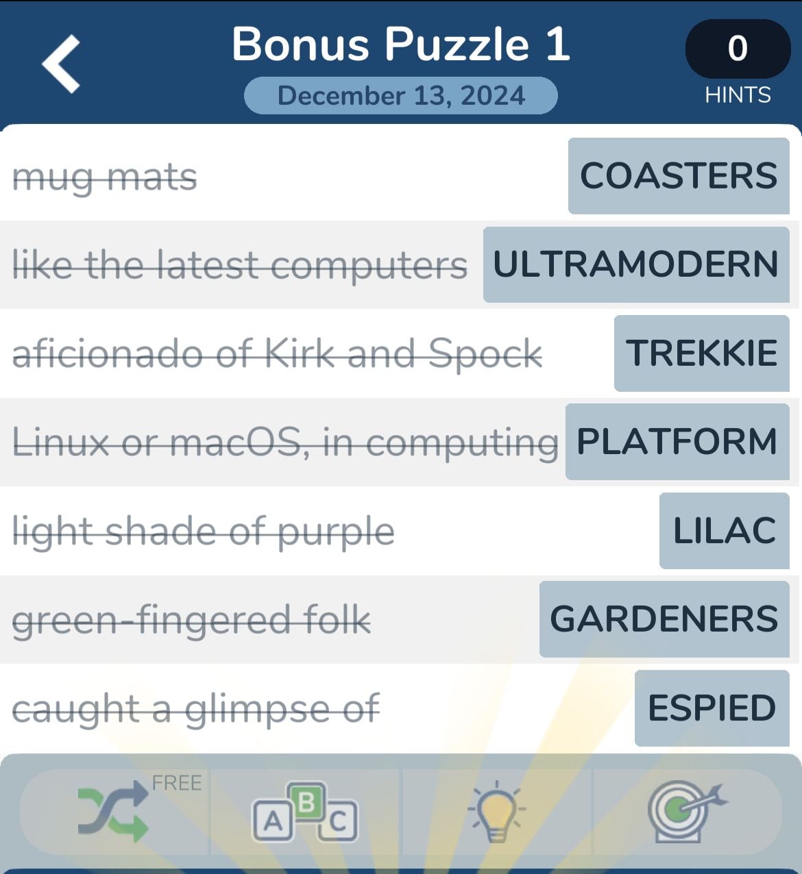 7 Little Words December 13 2024 Bonus 1