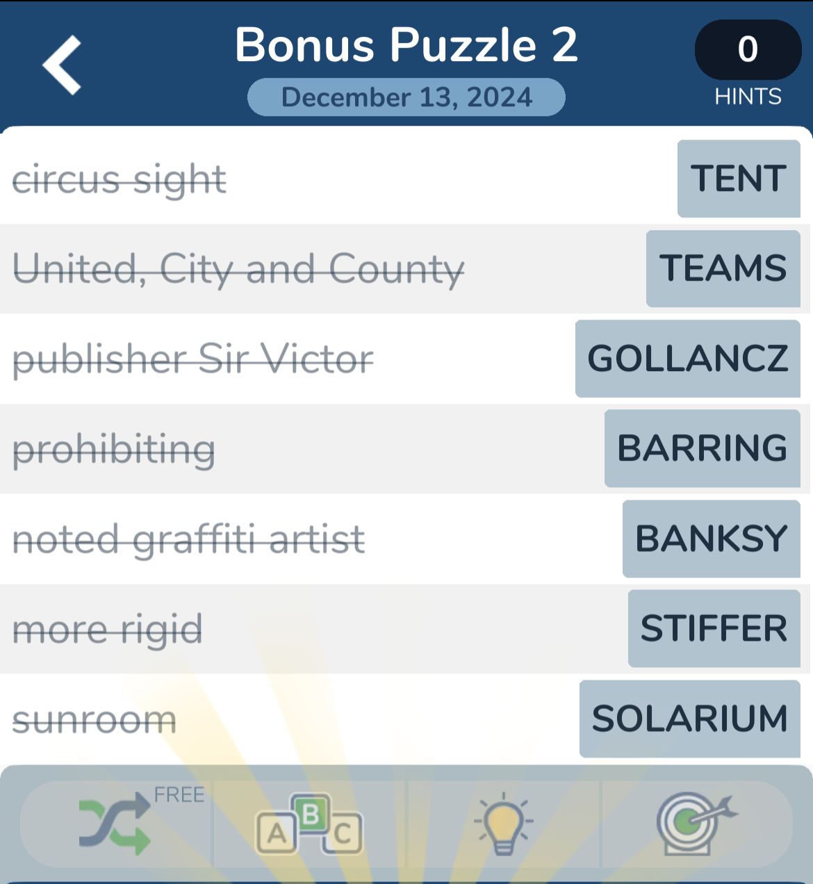 7 Little Words December 13 2024 Bonus 2