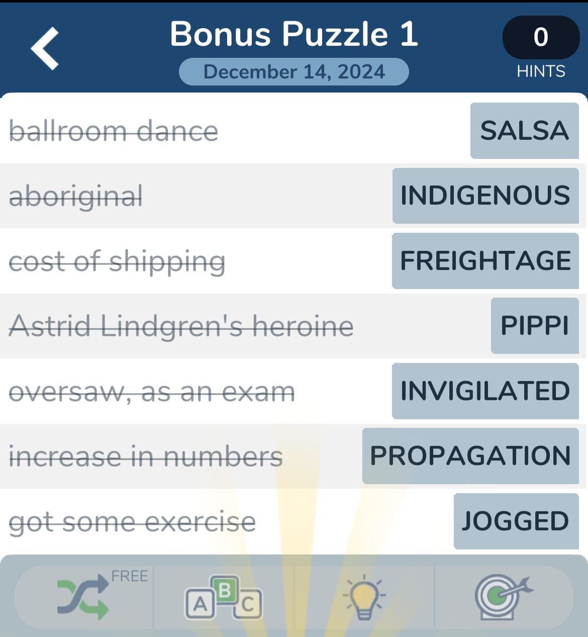 7 Little Words December 14 2024 Bonus 1
