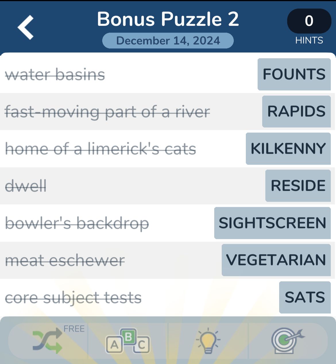 7 Little Words December 14 2024 Bonus 2