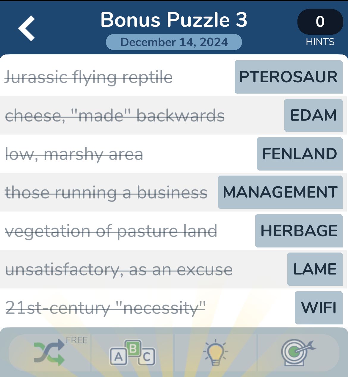 7 Little Words December 14 2024 Bonus 3