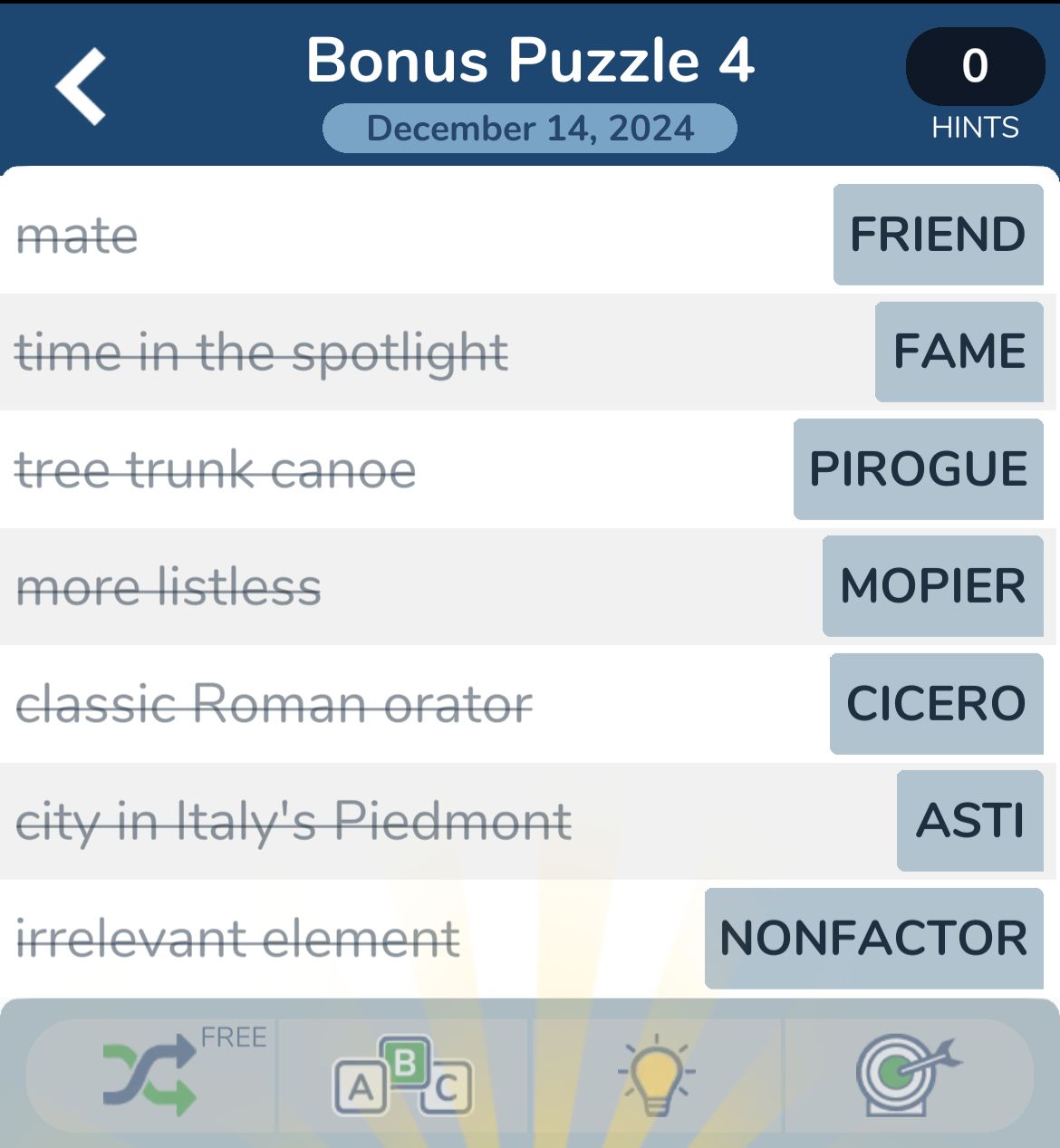 7 Little Words December 14 2024 Bonus 4